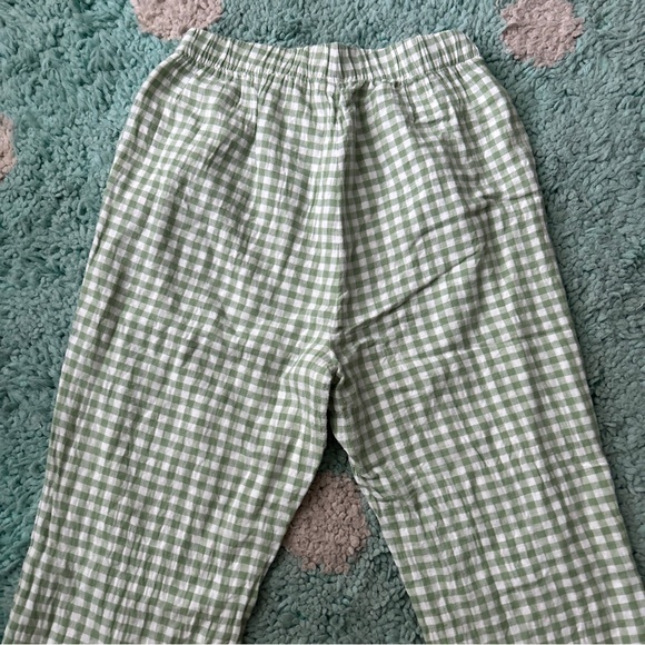 American Eagle Women SET Crop Top Pants Shirt Ruffle Gingham Green White Tie - Picture 8 of 13